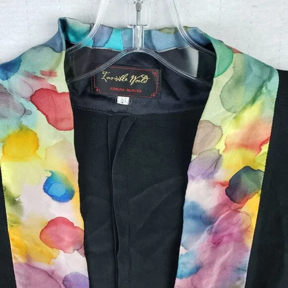 Invisible World Alaska Kimono Jacket 100% Silk Hand Painted Black size M Relaxed - Picture 11 of 14